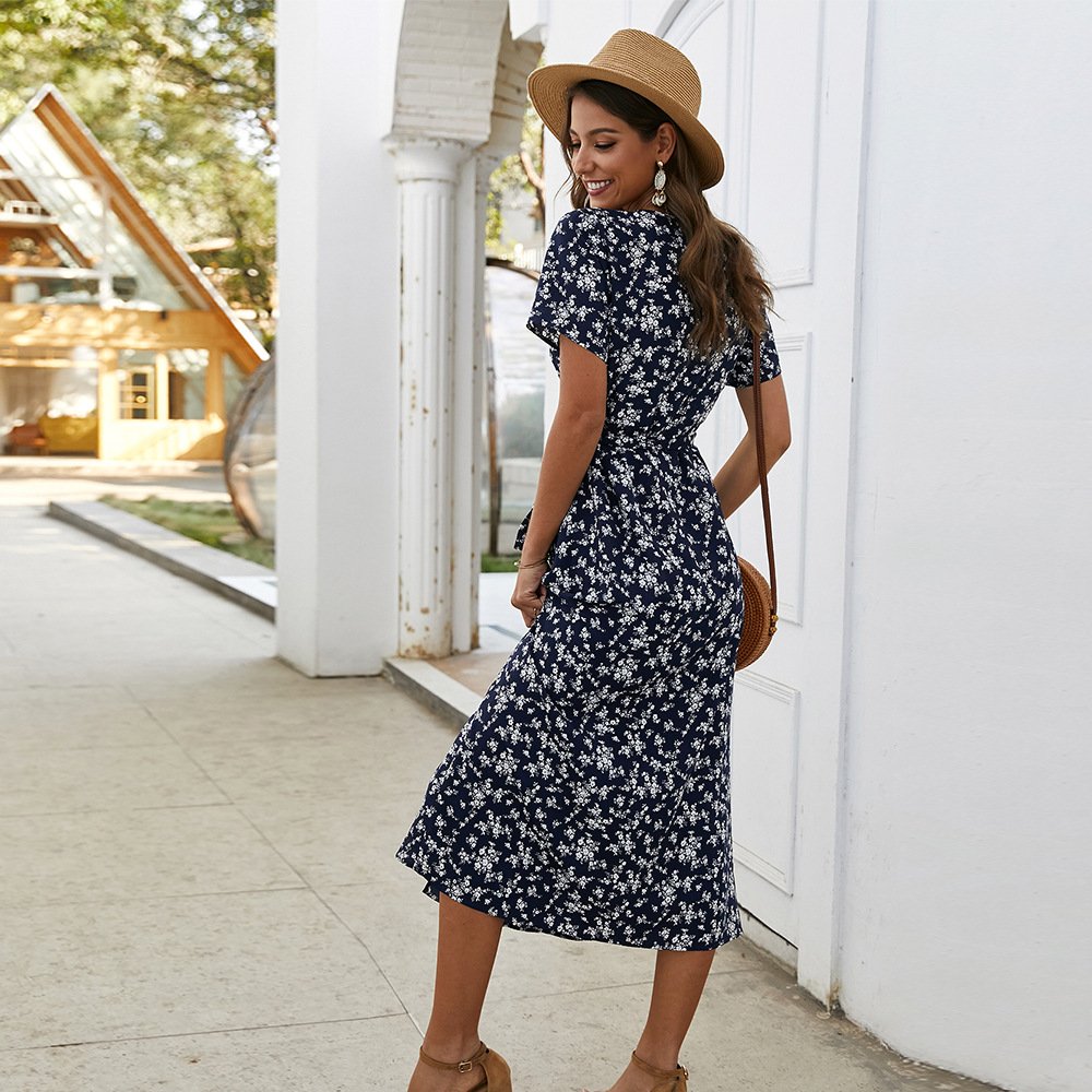 Spring and Summer Floral Slim Short Sleeve Dress D107 - Image 5